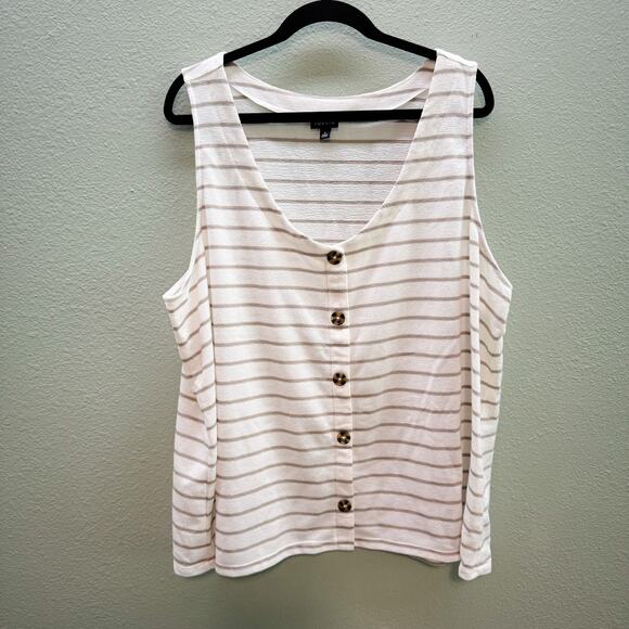 Torrid Ivory + Taupe Stripe Faux Button V Neck Tank - 4X - Picture 2 of 10